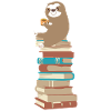 Sloth with coffee on books