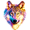 Wolf in rainbow flames