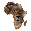 Lion on silhouette of Africa