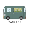 Van with stylized curtain
