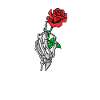 Main squelette roses rouges tatouage style os
