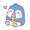 Cute Blue Penguin Loves Ice Cream