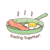 Cute Egg and Bacon Doodle Sizzling Together