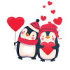 Sweet penguin couple with hearts