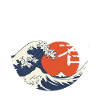 Kanji-Welle und rote Sonne