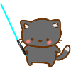 Chat mignon avec sabre laser bleu
