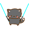 Cute cat with blue lightsabers