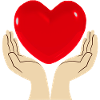 Two hands hold a red heart in the middle