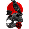 Bear skull with raven