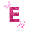 E letter pink glitter butterflies