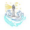 Whale lighthouse moon