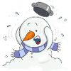 Snowsey, the little snowman, terrified.