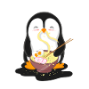 Pinguin isst Ramen Nudel Suppe