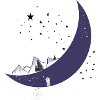 Moon with stars and a little man fishing