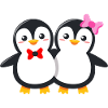 Linda pareja de pingüinos con moño y corbata de moño