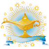radiant golden oriental magic lamp