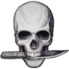 Skull with knife in mouth