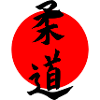 Judo i japansk kanji-skrift med rød sol