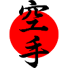 Karate in caratteri kanji giapponesi con il sole rosso
