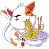 Ramen mangeant des chats