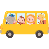 Gelber Bus mit niedlichen Tieren