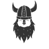 Wikinger mit Vollbart und Wikingerhelm
