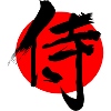 Samurai in scrittura kanji giapponese sole rosso