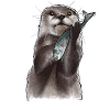 Loutre et poissons d’aquarelle
