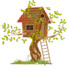 pendente casa sull'albero in cima all'albero con scala