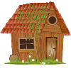 small windswept rustic hut