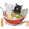 kawaii chats mangeant ramen japonais