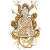 Tranzending Buddha meditating hand-drawn - sepia