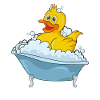 Bathing duck in a bathtub