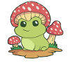 Bella rana su cappello di funghi e funghi Cottagecore Ae
