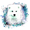 Samojede, Chien, Aquarelle,Peinture, bleu