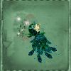 Elegant peacock with cage and flowers.