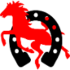 Hufeisenrot mit schwarzem Pferdelogo Reitschule