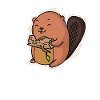 Beaver eats a tree trunk