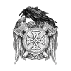 Viking Raven Hugin Munin Shield Axes Drawing