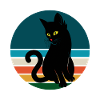 Black Cat Sitting Retro Sunset
