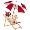 kølig have gnome i en liggestol på stranden