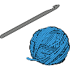 Blaues Häkel-Garn mit Häkelnadel