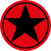 Stella nera su sfondo pentagramma rosso.