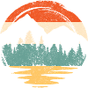 Berg Sonnenuntergang Silhouette Retro Kreis