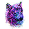 Neon Wolf's head pink/purple/blue in side view