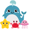 Little whale with friends