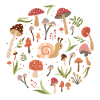 Autumn Snail & Mushrooms (Round)