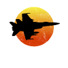 F18 Hornet siluetti retro auringonlasku Milita