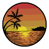 Beach Sunset Retro Sticker Golden
