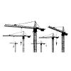 Black silhouette with construction cranes